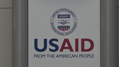 WASHINGTON DC, UNITED STATES - FEBRUARY 03: A view of the logo of the USAID at U.S. Agency for International Development (USAID) headquarters in Washington D.C., United States on February 03, 2025. Staff across the US Agency for International Development (USAID) were abruptly informed Monday to stay out of their headquarters as tech billionaire Elon Musk said President Donald Trump has 'agreed' to shutter the agency. An email went out to all employees just after midnight informing them that 'at the direction of Agency leadership' their downtown Washington, DC headquarters 'will be closed to Agency personnel on Monday, February 3, 2025.' (Photo by Celal Gunes/Anadolu via Getty Images)