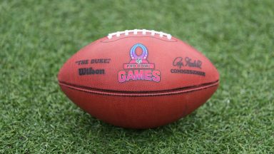 ORLANDO, FLORIDA - JANUARY 26: A detail of a Pro Bowl Games logo on a football during practice prior to the Pro Bowl Games at Camping World Stadium on February 1, 2025 in Orlando, Florida. (Photo by Perry Knotts/Getty Images)