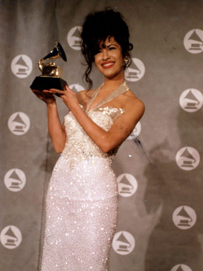 American singer Selena (born Selena Quintanilla-Perez, 1971 - 1995) poses with her award for Best Mexican/American Album at the 36th Annual Grammy Awards at Radio City Music Hall, New York, New York, March 1, 1994. (Photo by Arlene Richie/Getty Images)