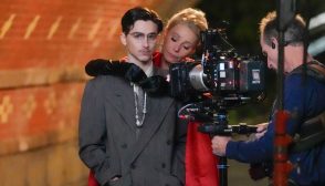 NEW YORK, NY - OCTOBER 16: Gwyneth Paltrow and Timothee Chalamet on the set of "Marty Supreme" on October 16, 2024 in New York City.  (Photo by XNY/Star Max/GC Images)