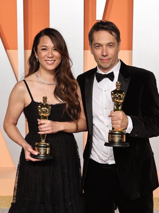 BEVERLY HILLS, CALIFORNIA - MARCH 02:  (L-R) Samantha Quan and Sean Baker attend the 2025 Vanity Fair Oscar Party Hosted By Radhika Jones at Wallis Annenberg Center for the Performing Arts on March 02, 2025 in Beverly Hills, California.  (Photo by Jamie McCarthy/WireImage)