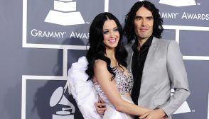 Singer Katy Perry arrives with her husband comedian Russell Brand for the 53rd annual Grammy Awards at the Staples Center in Los Angeles on February 13, 2011. AFP PHOTO / Robyn Beck (Photo credit should read ROBYN BECK/AFP via Getty Images)