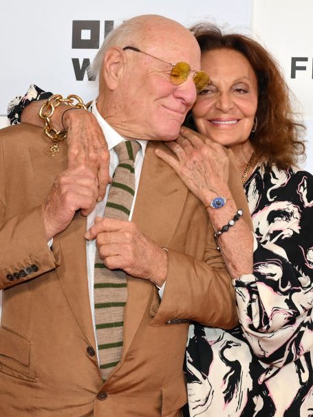 Belgian-US designer Diane von Furstenberg and her husband businessman Barry Diller attend the premiere of "Diane Von Furstenberg: Woman In Charge" during the Opening Night of Tribeca Film Festival at BMCC Theater in New York, June 5, 2024. (Photo by ANGELA WEISS / AFP) (Photo by ANGELA WEISS/AFP via Getty Images)