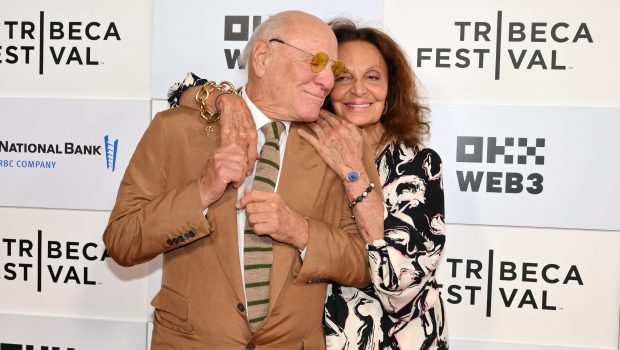Belgian-US designer Diane von Furstenberg and her husband businessman Barry Diller attend the premiere of "Diane Von Furstenberg: Woman In Charge" during the Opening Night of Tribeca Film Festival at BMCC Theater in New York, June 5, 2024. (Photo by ANGELA WEISS / AFP)