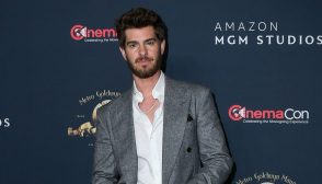 LAS VEGAS, NEVADA - APRIL 02: Andrew Garfield promotes the upcoming film "After the Hunt" at the Amazon MGM Studios presentation during CinemaCon, the official convention Cinema United at The Colosseum at Caesars Palace on April 02, 2025 in Las Vegas, Nevada. (Photo by Mindy Small/WireImage)