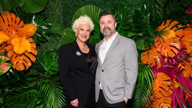 NEW YORK, NEW YORK - APRIL 22: (L-R) Anne Burrell and Stuart Claxton attend as City Harvest Presents The 2025 Gala: Carnaval at Cipriani 42nd Street on April 22, 2025 in New York City. (Photo by Cindy Ord/Getty Images for City Harvest)