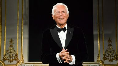 PARIS, FRANCE - JANUARY 22: Fashion designer Giorgio Armani acknowledges the audience during the Giorgio Armani Prive Spring Summer 2019 show as part of Paris Fashion Week on January 22, 2019 in Paris, France. (Photo by Stephane Cardinale - Corbis/Corbis via Getty Images)