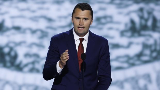MILWAUKEE, WISCONSIN - JULY 15: CEO of Turning Point USA Charlie Kirk speaks on stage on the first day of the Republican National Convention at the Fiserv Forum on July 15, 2024 in Milwaukee, Wisconsin. Delegates, politicians, and the Republican faithful are in Milwaukee for the annual convention, concluding with former President Donald Trump accepting his party's presidential nomination. The RNC takes place from July 15-18. (Photo by Chip Somodevilla/Getty Images)