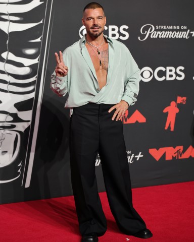 ELMONT, NEW YORK - SEPTEMBER 07: Ricky Martin attends the 2025 MTV Video Music Awards at UBS Arena on September 07, 2025 in Elmont, New York. (Photo by Dia Dipasupil/FilmMagic)