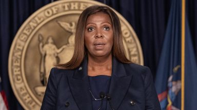 NEW YORK, UNITED STATES - 2024/11/06: Attorney General Letitia James speaks during the press briefing with Governor Kathy Hochul at Governor's office discussing impacts of 2024 Presidential Election as Former President Donald Trump won second term. (Photo by Lev Radin/Pacific Press/LightRocket via Getty Images)