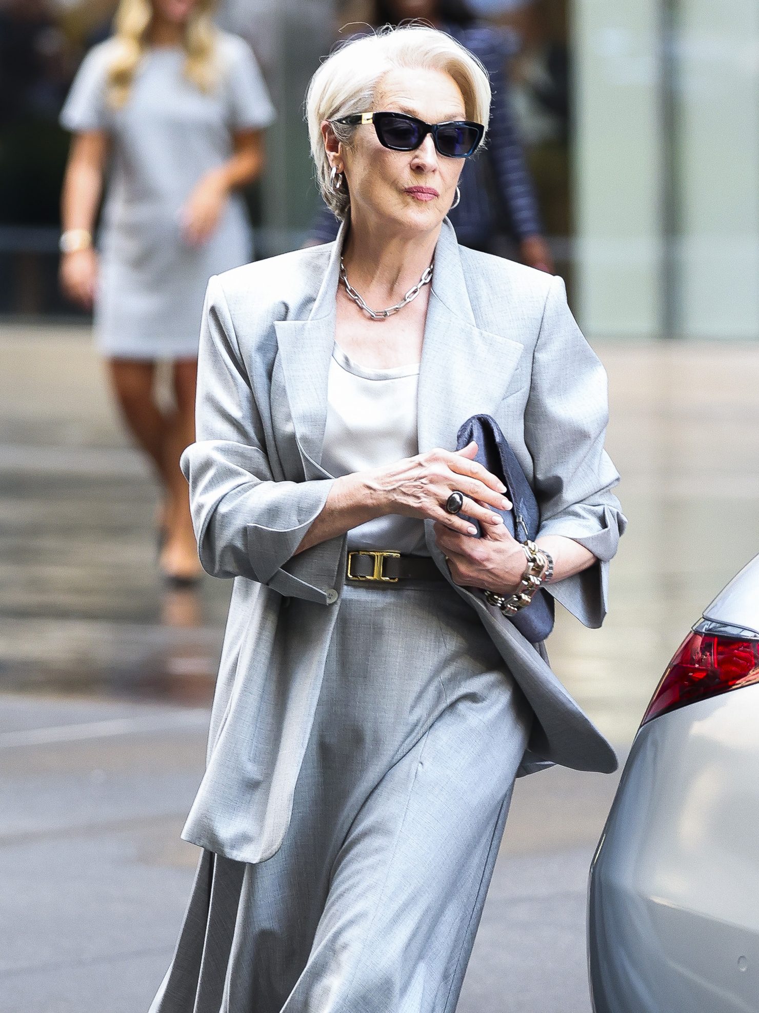 NEW YORK, NEW YORK - JULY 28: Meryl Streep is seen on the set of "Devil Wears Prada II" in Midtown on July 28, 2025 in New York City. (Photo by Aeon/GC Images)