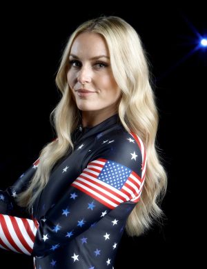 SUN VALLEY, CALIFORNIA - MAY 21: (EDITORS NOTE: A special effects camera filter was used for this image.) Alpine skier Lindsey Vonn of the United States poses for a photo during a Team USA Photo Shoot at Sunset Glenoaks Studios on May 21, 2025 in Sun Valley, California.  (Photo by Harry How/Getty Images)