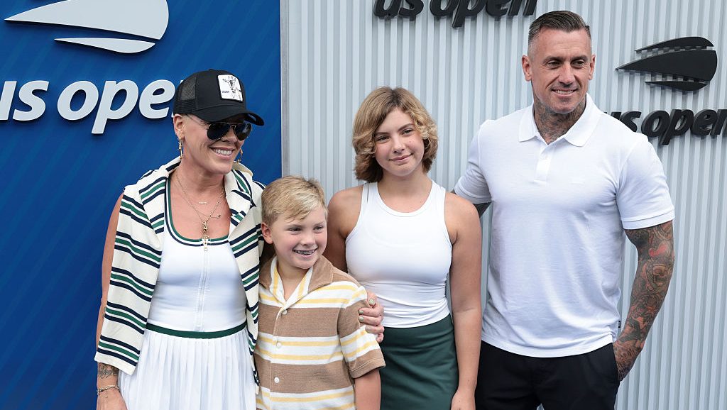Pink and Carey Hart with their kids at the 2025 US Open Tennis Championships on September 7, 2025.