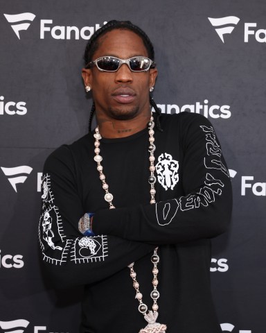 SAN FRANCISCO, CALIFORNIA - FEBRUARY 07: Travis Scott  attends the 2026 Fanatics Super Bowl Party on February 07, 2026 in San Francisco, California. (Photo by Anna Webber/Getty Images)