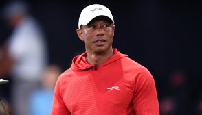 PALM BEACH GARDENS, FLORIDA - MARCH 23: Tiger Woods of Jupiter Links Golf Club looks on before the match against the Los Angeles Golf Club at SoFi Center on March 23, 2026 in Palm Beach Gardens, Florida. (Photo by Adam Glanzman/TGL/TGL Golf via Getty Images)