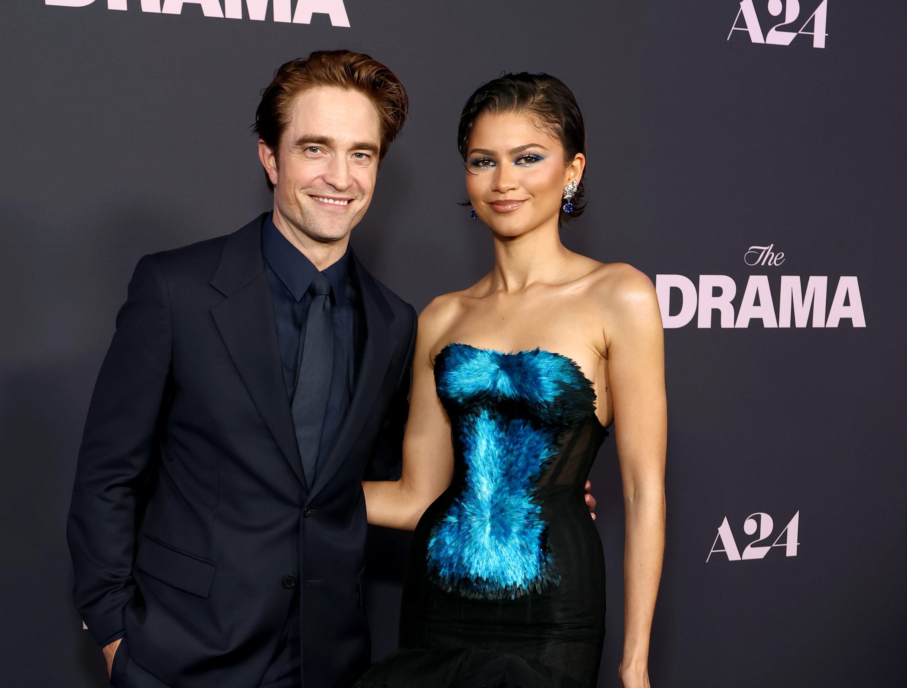 NEW YORK, NEW YORK - APRIL 02: Robert Pattinson and Zendaya attend the premiere of A24's "The Drama" at Regal Union Square on April 02, 2026 in New York City. (Photo by Cindy Ord/WireImage)