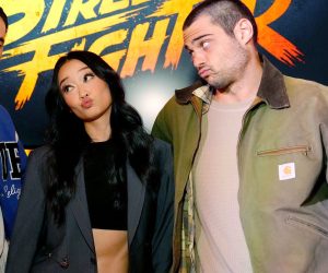 LAS VEGAS, NEVADA - APRIL 15: (L-R) Andrew Koji, Callina Liang, and Noah Centineo attend the "Street Fighter" Trailer Launch Party at Caesars Palace on April 15, 2026, in Las Vegas, Nevada. (Photo by Louis Grasse/Getty Images for Paramount Pictures)